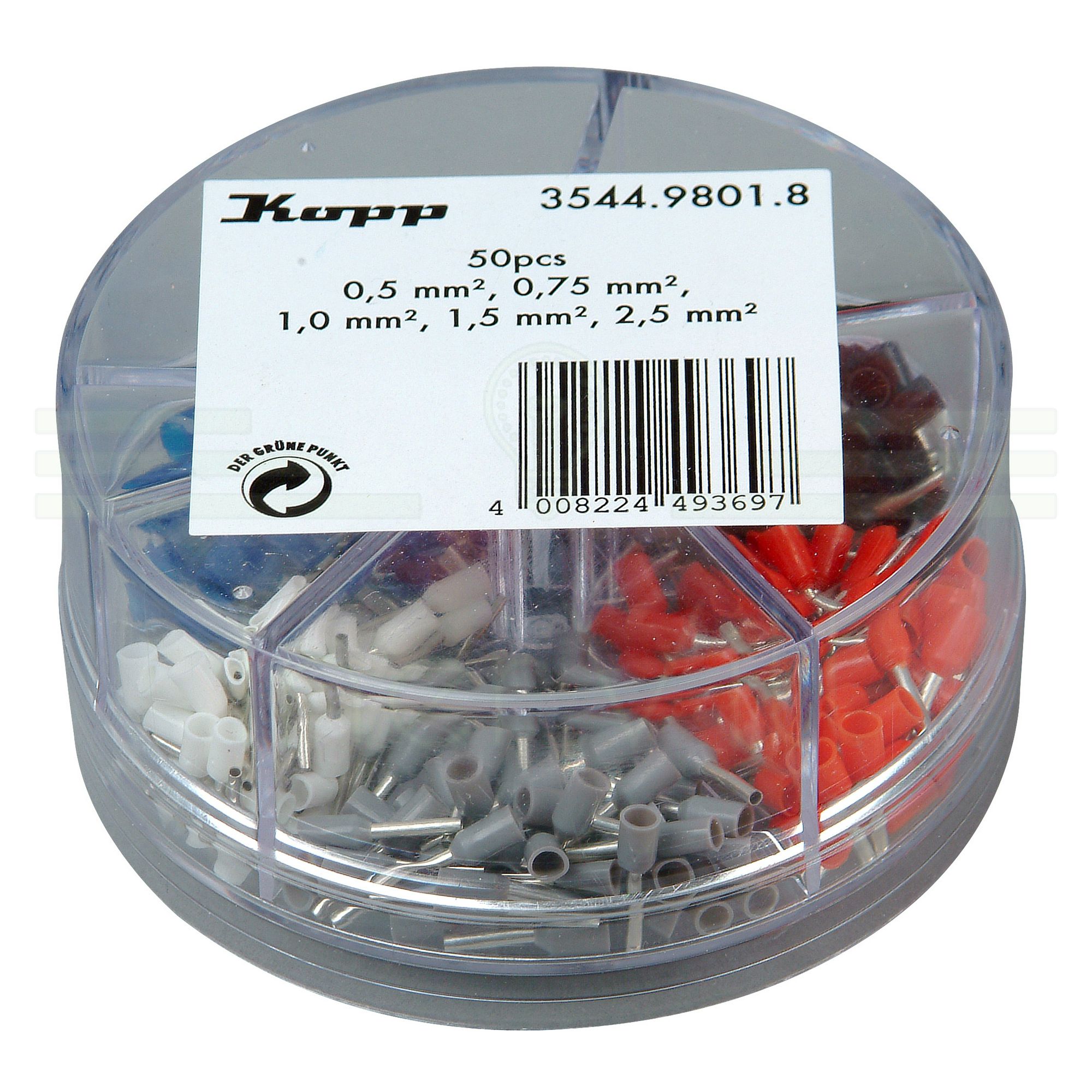 Érvéghüvely készlet szigetelt 0,5-0,75-1-1,5-2,5mm2 - 250db  Kopp - 354498018