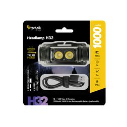 LED fejlámpa 1000lm 100m 5h 2,2Ah/Li-ion USB-C IPX4 1x tölthető akku teleppel műanyag Modee - MT-H32