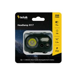 LED fejlámpa 250lm 75m 10h 0,8Ah/LI-ion microUSB IP65 1x tölthető akku teleppel műanyag Modee - MT-H17