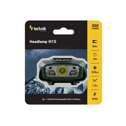 LED fejlámpa 300lm 50m 10h 0,65Ah/Li-ion USB-C IP65 1x tölthető akku teleppel műanyag Modee - MT-H15